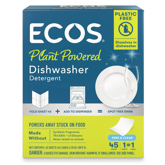 ECOS Dishwasher Detergent Sheets with Rinse Aid Plastic-Free Packaging 45ct Liquidless