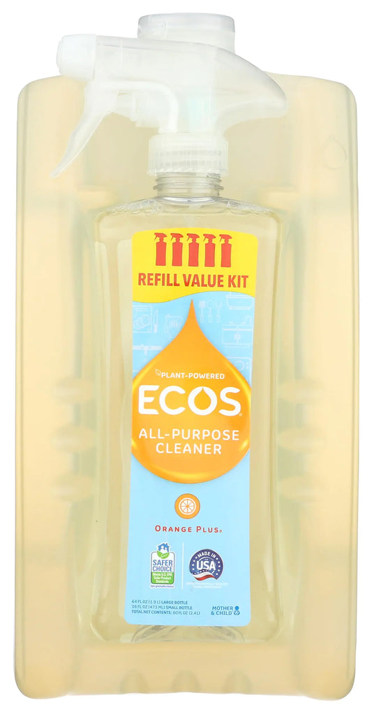 ECOS Non-Toxic All-Purpose Cleaner Orange 1 Small and 1 Large 80 oz Bottles by Earth Friendly Products