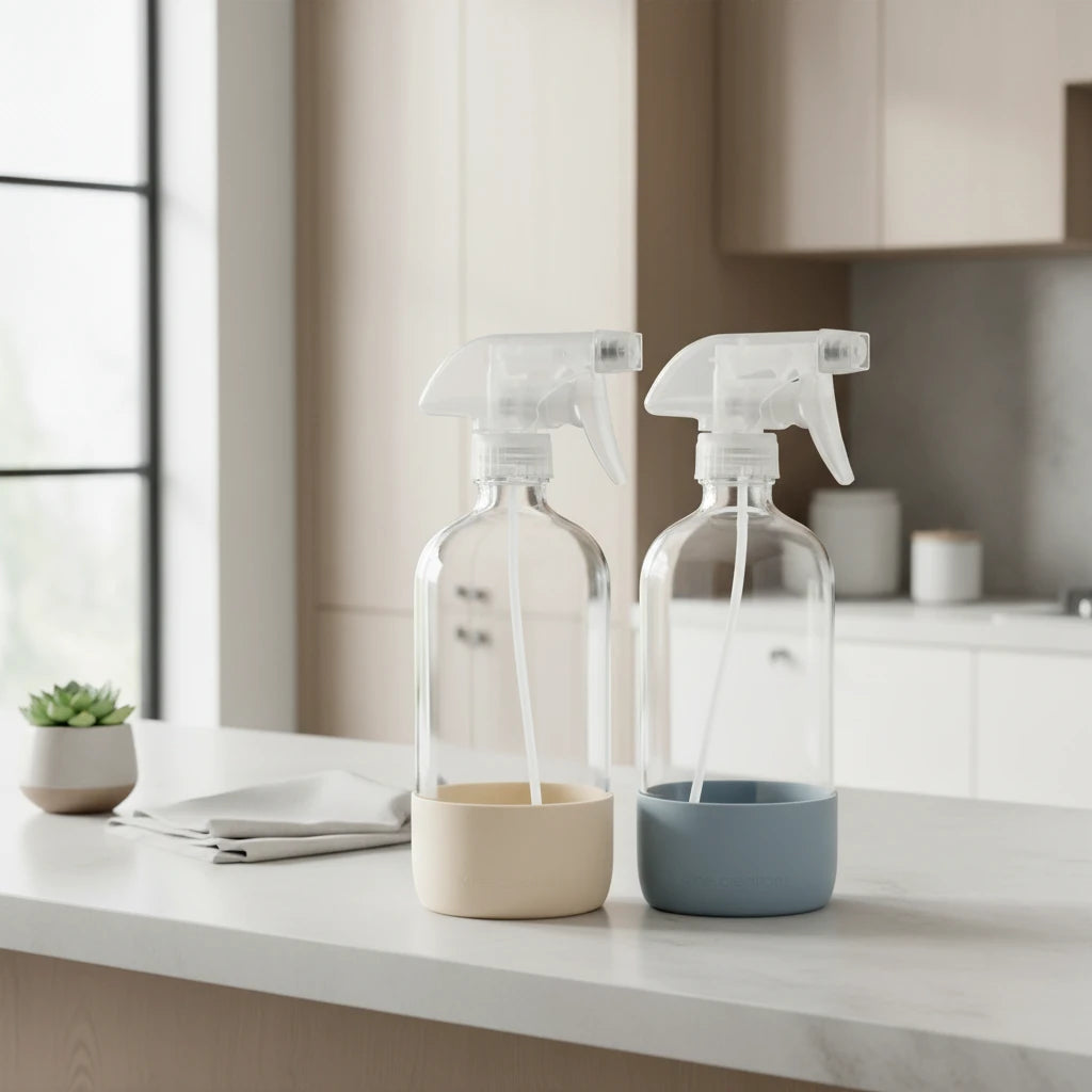 Vine Creations Glass Spray Bottles for Cleaning Solutions Clear Glass Spray Bottle with Silicone Sleeve 16 oz Empty Spray Bottles for Cleaning Plant Spray Bottle Cleaning Spray Bottle - 2 Pack