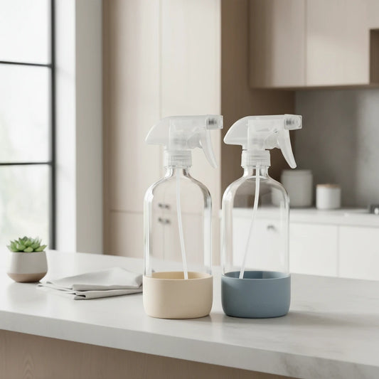 Vine Creations Glass Spray Bottles for Cleaning Solutions Clear Glass Spray Bottle with Silicone Sleeve 16 oz Empty Spray Bottles for Cleaning Plant Spray Bottle Cleaning Spray Bottle - 2 Pack