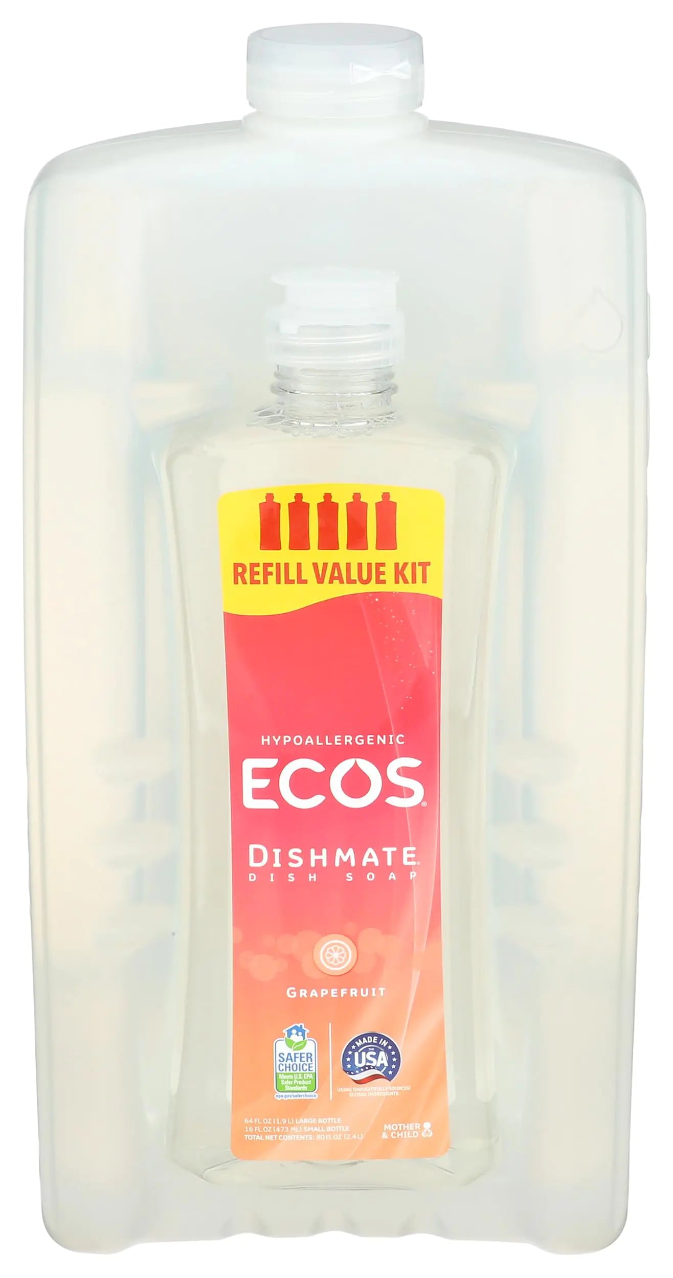 ECOS® Hypoallergenic Dishmate 1 Count Grapefruit Grapefruit Grapefruit 80 oz Bottles by Earth Friendly Products