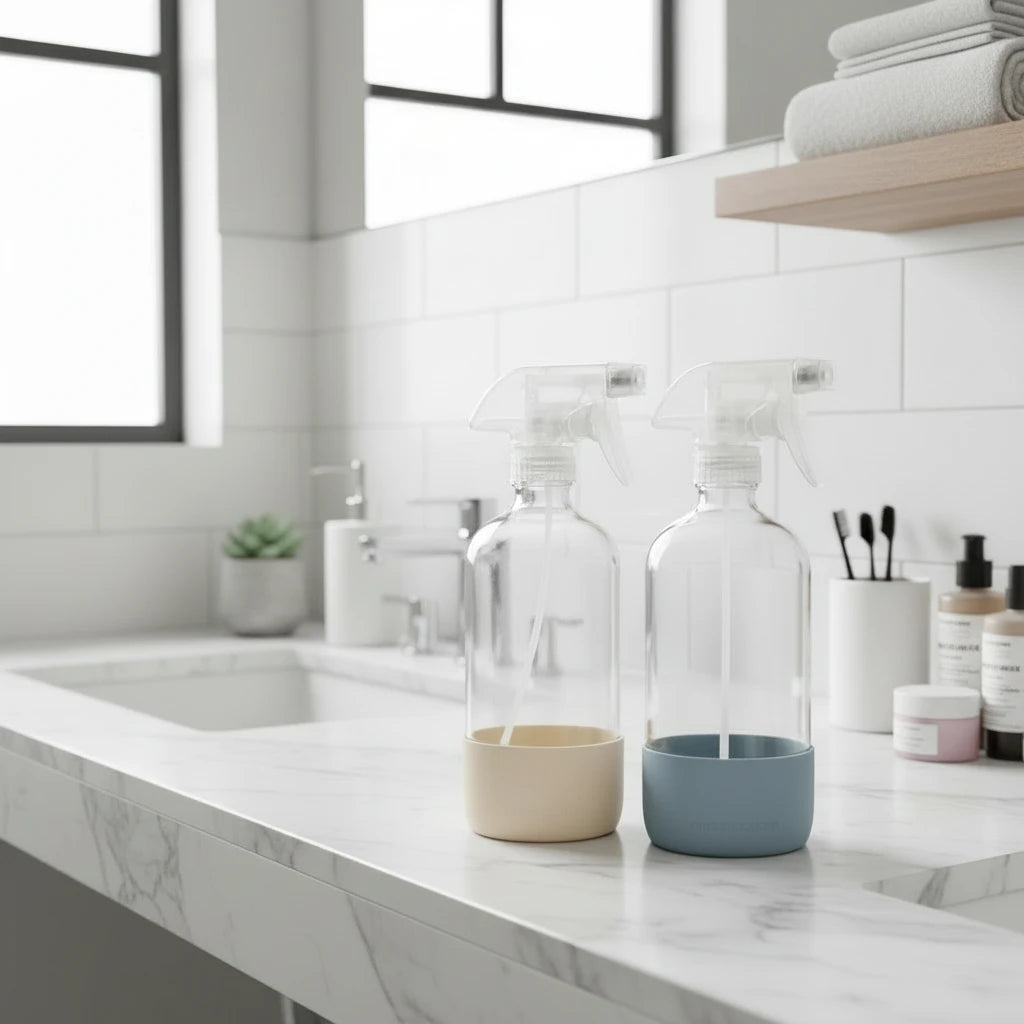 Vine Creations Glass Spray Bottles for Cleaning Solutions Clear Glass Spray Bottle with Silicone Sleeve 16 oz Empty Spray Bottles for Cleaning Plant Spray Bottle Cleaning Spray Bottle - 2 Pack