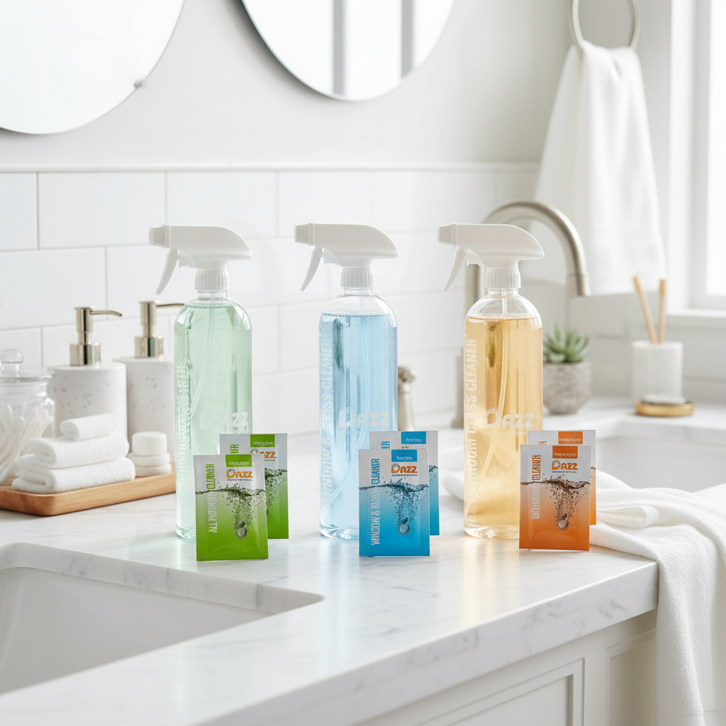 DAZZ Whole House Starter Kit (3 Reusable Spray Bottles 6 Refills) Natural All Purpose Cleaner Glass and Window Cleaner and Bathroom Cleaner - Eco Friendly Non Toxic