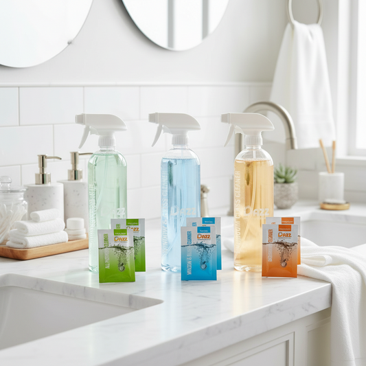 DAZZ Whole House Starter Kit (3 Reusable Spray Bottles 6 Refills) Natural All Purpose Cleaner Glass and Window Cleaner and Bathroom Cleaner - Eco Friendly Non Toxic